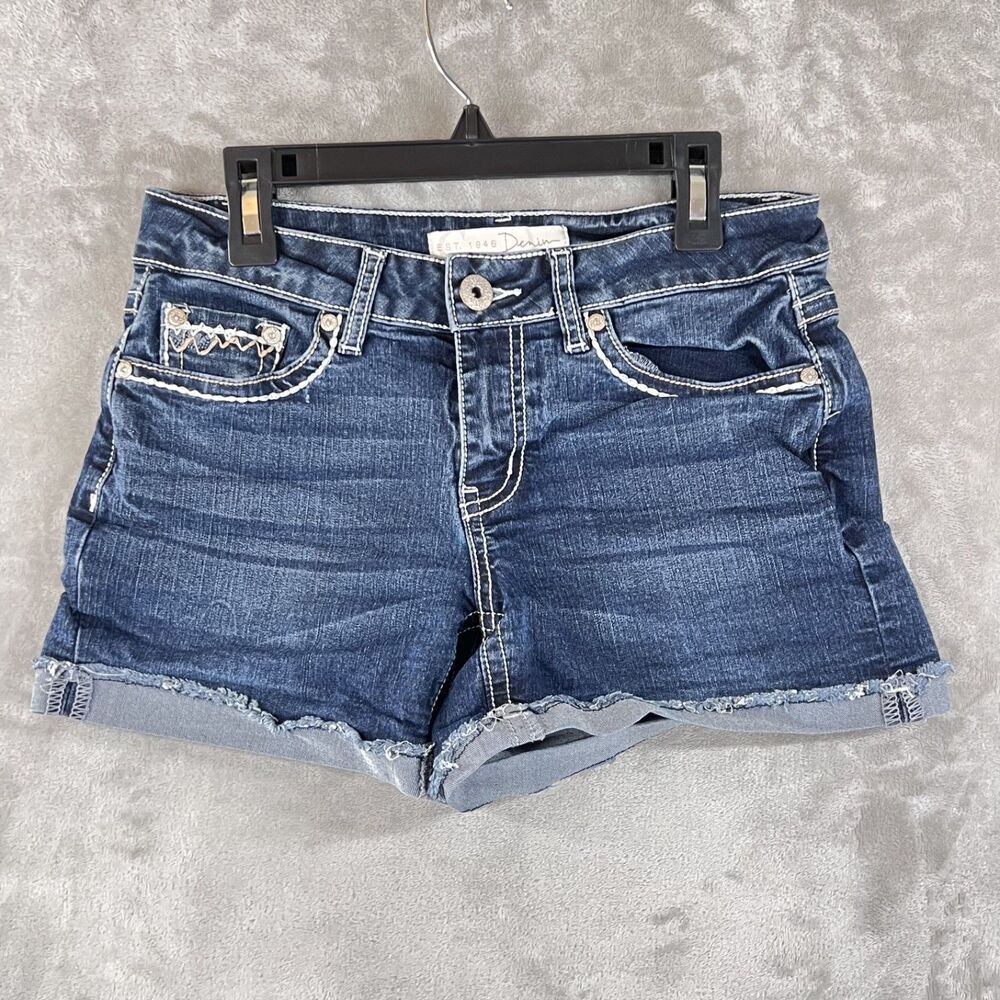 EST. 1946 Denim Contemporary Size 2 Embroidered Cuffed Denim Shorts Dark Wash